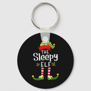 Sleepy Christmas Elf Matching Pajama X-mas Party Key Ring