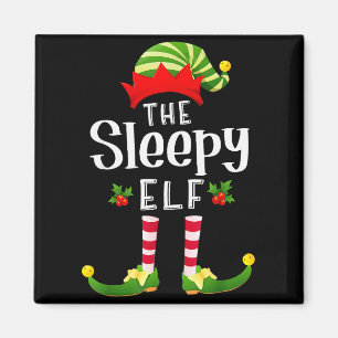 Sleepy Christmas Elf Matching Pajama X-mas Party  Magnet