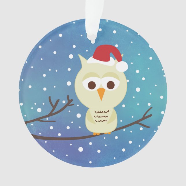 Sleepy Christmas Owl Personalised Holiday Ornament (Front)