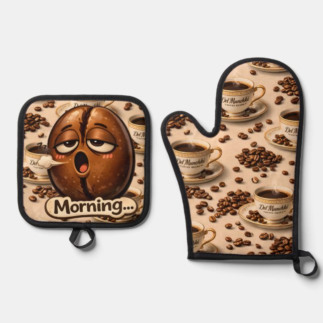Sleepy coffee bean oven, mint and potholder set de (Front)
