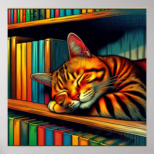Sleepy Comic Book Style Cat Sleeping Poster (Front)