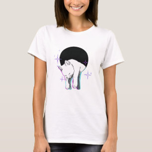 Sleepy Cosmic Cat Illustration – Dreamy Space Aest T-Shirt