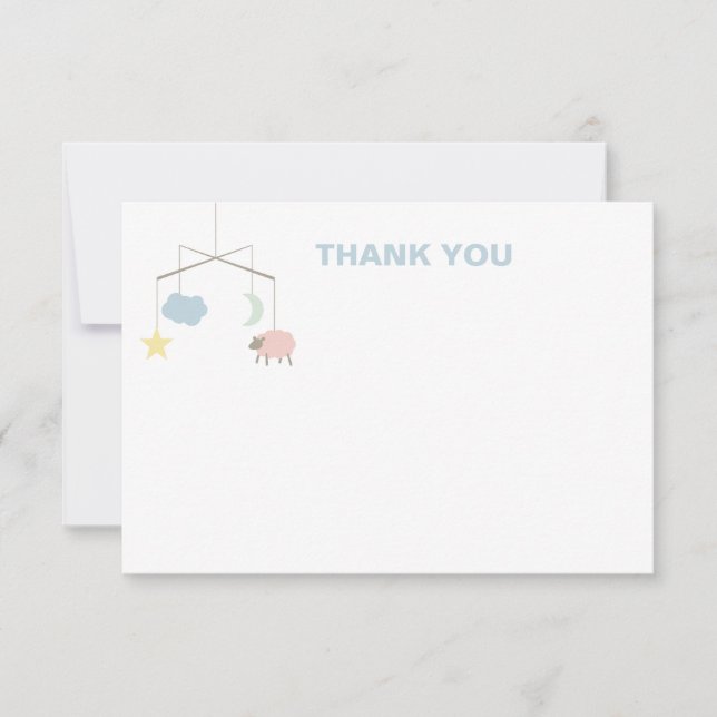 Sleepy Crib Mobile Baby Shower Thank You Card (Front)