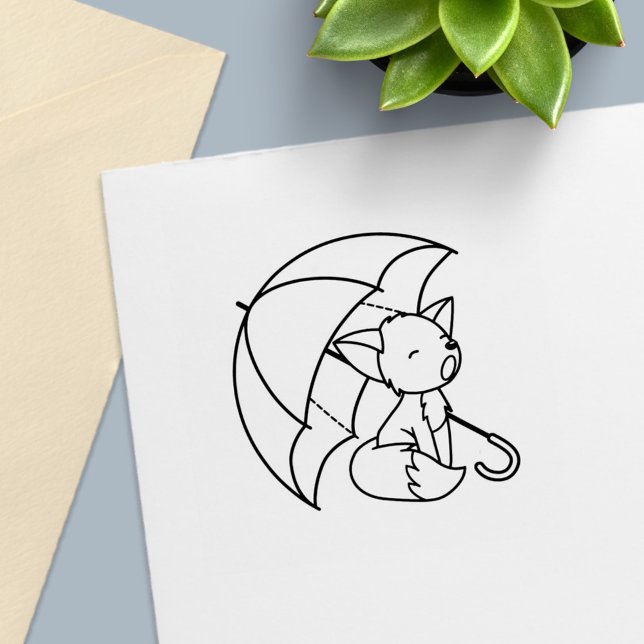 Sleepy Crying Little Fox under Umbrella Self-inking Stamp (Creator Uploaded)