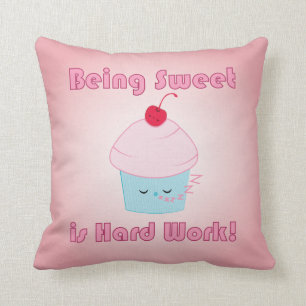 Sleepy Cupcake and Cherry Kawaii pillow
