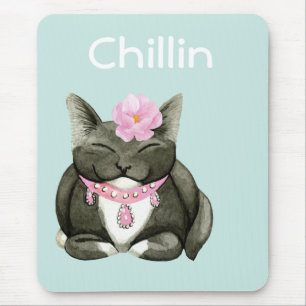 Sleepy Cute Tuxedo Cat Mousepad