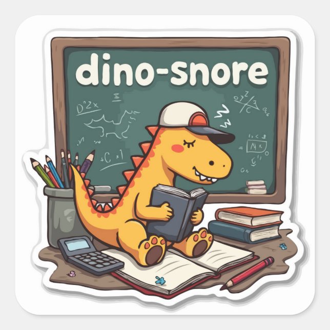 Sleepy Dinosaur 'Dino-snore' Pun Die-Cut  Square Sticker (Front)