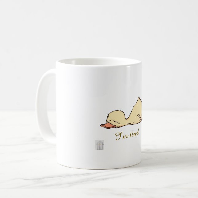 Sleepy Duck “I’m Tired” Coffee Mug (Front Left)