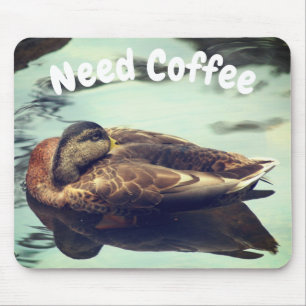 Sleepy Duck Need Coffee Funny  Mouse Mat
