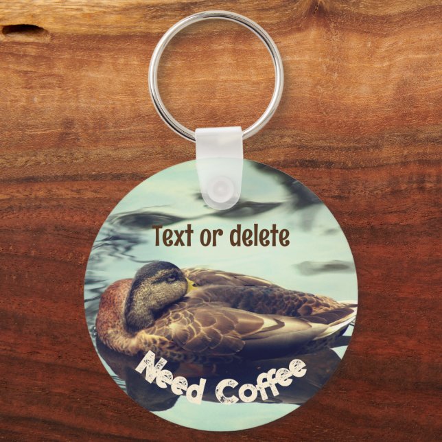 Sleepy Duck Need Coffee Funny Personalised Key Ring (Front)