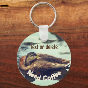 Sleepy Duck Need Coffee Funny Personalized Key Ring