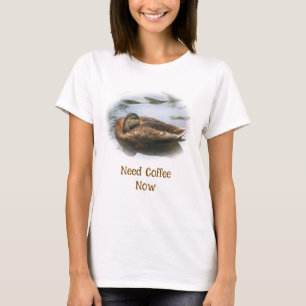 Sleepy Duck Need Coffee Now Funny T-Shirt