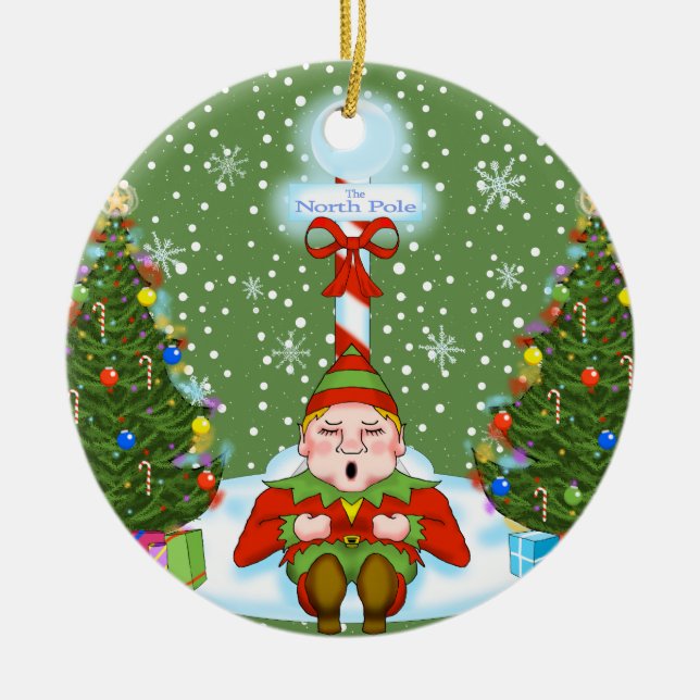 Sleepy Elf Christmas Ornament (Front)