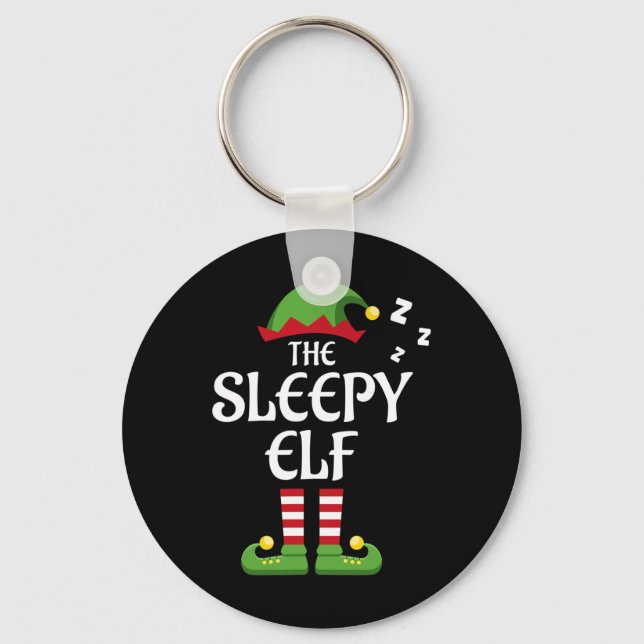Sleepy Elf Family Matching Group Christmas  Key Ring (Front)