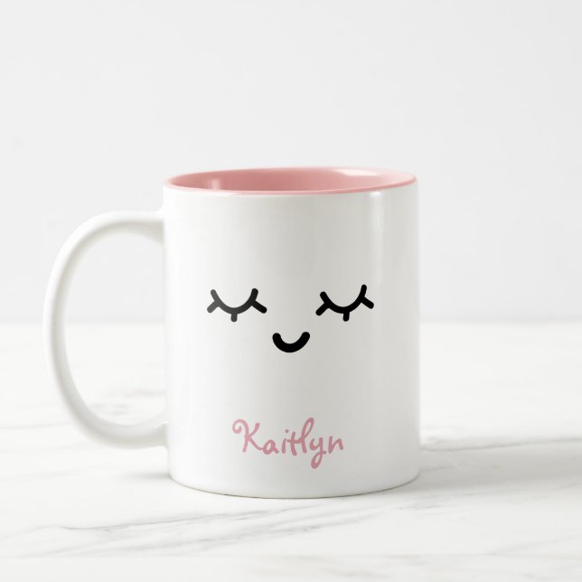 Sleepy Eye Lashes Personalised Pink Name Two-Tone Coffee Mug (Left)