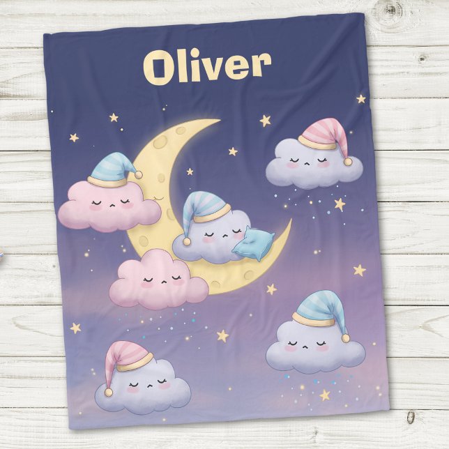Sleepy Fluffy Clouds on Dreamy Pastel Sky Fleece Blanket (Creator Uploaded)