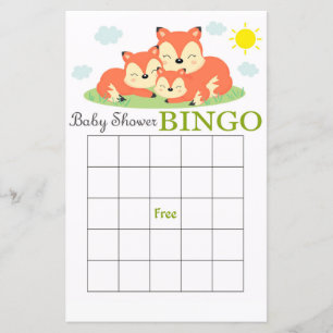 Sleepy fox baby shower bingo card