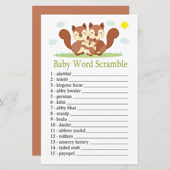 Sleepy fox Baby word scramble game (Front/Back)