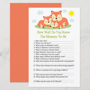 Sleepy fox How well do you know baby shower game