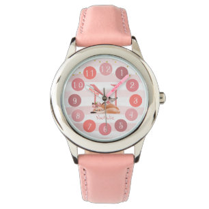 Sleepy Fox Illustration Sweet Monogram Girl Gift Watch