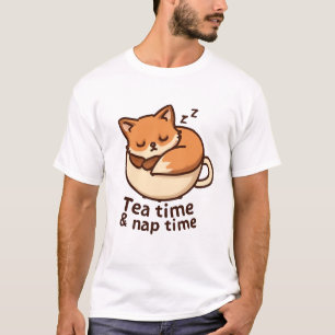 Sleepy Fox in Teacup – Cosy Animal Art T-Shirt