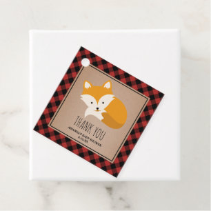 Sleepy Fox Lumberjack Plaid Baby Shower Favour Tags