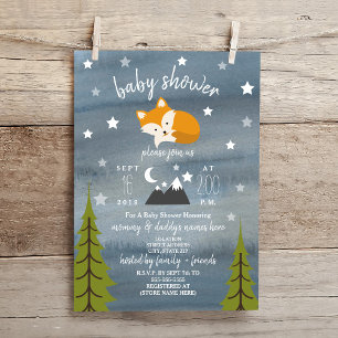 Sleepy Fox Mountains Watercolor Baby Shower Invitation