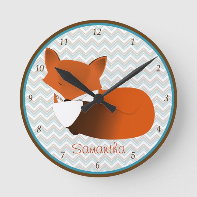 Sleepy Fox Personalised Wall Clock (Front)