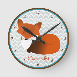 Sleepy Fox Personalised Wall Clock