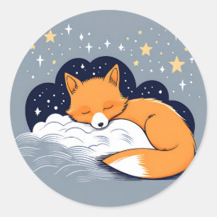 Sleepy Fox Starry Night Classic Round Sticker