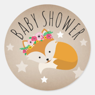 Sleepy Fox Stars Girl Baby Shower Sticker