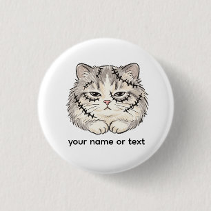 Sleepy Frankenstein Stitched Cat Halloween Coloure 3 Cm Round Badge