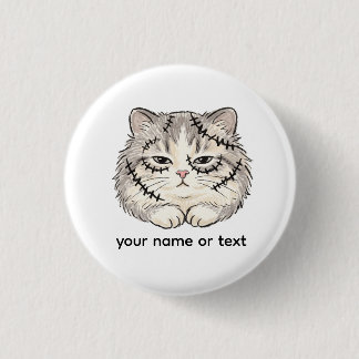 Sleepy Frankenstein Stitched Cat Halloween Coloure 3 Cm Round Badge
