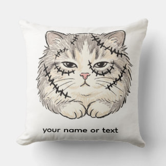 Sleepy Frankenstein Stitched Cat Halloween Coloure Cushion