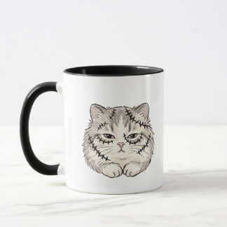 Sleepy Frankenstein Stitched Cat Halloween Coloure Mug