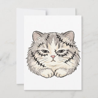 Sleepy Frankenstein Stitched Cat Halloween Coloure RSVP Card