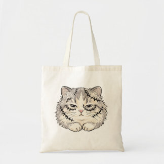 Sleepy Frankenstein Stitched Cat Halloween Coloure Tote Bag