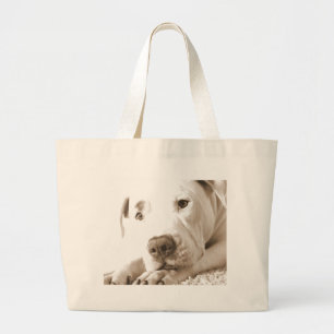 sleepy friendly white pitbull hate deed not breed large tote bag