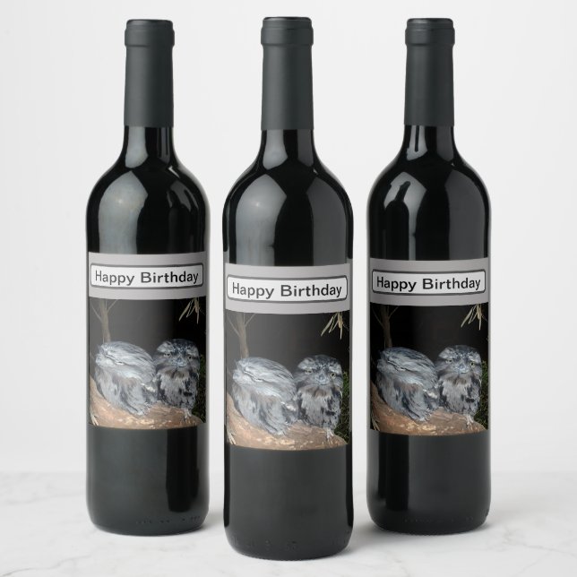 Sleepy Frogmouth Owls, Wine Label (Bottles)