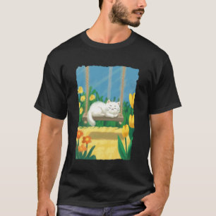 Sleepy Garden Cat Peaceful Floral Spring Vibe Cosy T-Shirt