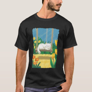 Sleepy Garden Cat Peaceful Floral Spring Vibe Cosy T-Shirt