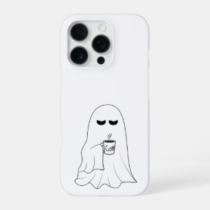 Sleepy Ghost with Coffee – Minimalist Cosy iPhone 16 Pro Case