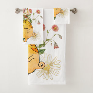 Sleepy Ginger Cat Bath Towel Set