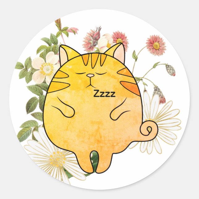 Sleepy Ginger Cat Classic Round Sticker (Front)