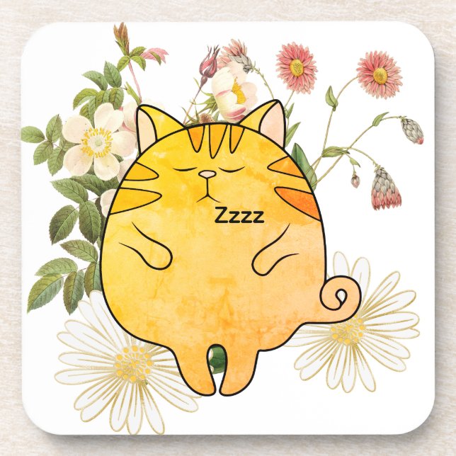 Sleepy Ginger Cat Coaster (Front)
