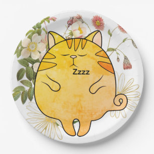 Sleepy Ginger Cat Paper Plate