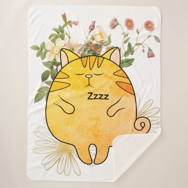 Sleepy Ginger Cat Sherpa Blanket (Front)