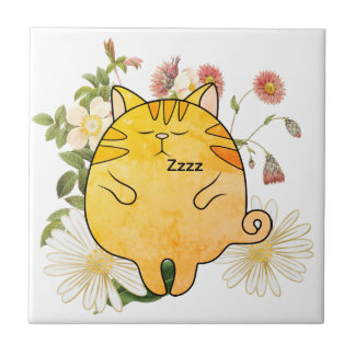 Sleepy Ginger Cat Tile