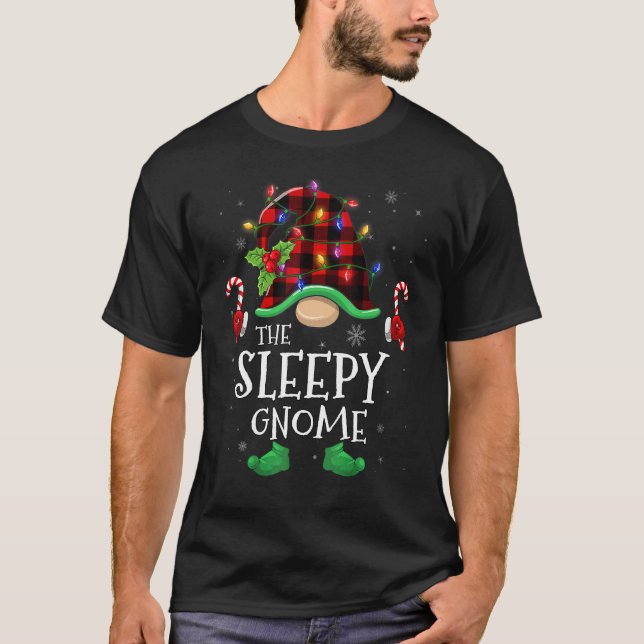 Sleepy Gnome Buffalo Plaid Matching Family Christm T-Shirt (Front)