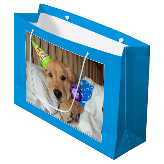 Sleepy Golden Retriever in Pyjamas Birthday Large Gift Bag (Front Angled)